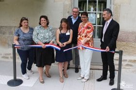 christelle ANDRE, architecte - Aline GUIBELIN, ARS, Dr Audrey PINGAUD, cheffe du Pôle PEA - Dr Pierre BESSE, président CME - Emmanuelle COINT, présidente Conseilde Surveillance - François MARTIN, directeur du CHLC
