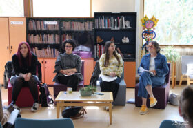Sandra NICOLAS, Marion NESTRIGUE, assistantes sociales, Françoise JUNG, référente des assistantes sociales du CHLC et Joanna OLIVEIRA, assistante sociale.