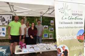 Dr Manon MASSIP, médecin référent des Rondeaux, Frédéric C., infirmier puériculteur, Martine C., psychomotricienne, Camille D., psychologue et Philippe BONY, cadre de santé. - Les Foulées Rotariennes, un engagement pérenne !