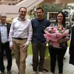 Michèle Bichon, directrice de la Direction des Soins Infirmiers, de rééducation et médico-tehcnique (DSIRMT), Dr Gérard Milleret, président de la CME, Alexandre PARADIS, Pierre-Hubert DUCHARME (cadre de santé aux Vergers de La Chartreuse, Lydie GAILLARDIN (aide-soignante) et le Dr Marie LOMBARD (gériatre aux Vergers de La Chartreuse)